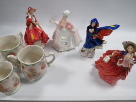 FOUR ROYAL DOULTON FIGURES TO INCLUDE MAY, DIANA, TOP O' HILL. AUTUMN BREEZES , TOGETHER WITH