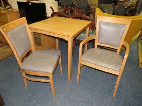 A MODERN SMALL KITCHEN TABLE & TWO CHAIRS