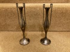 A PAIR OF HALLMARKED SILVER BUD VASES, APPROX H 20 CM