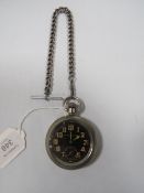 A VINTAGE CARLEY AND CLEMENCE LTD A.1297 MILITARY BLACK DIAL OPEN FACED MANUAL WIND POCKET WATCH