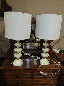 A PAIR OF MODERN TABLE LAMPS AND SHADES