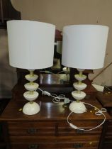 A PAIR OF MODERN TABLE LAMPS AND SHADES