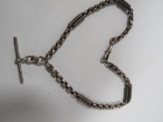 AN ORNATE FANCY LINK HALLMARKED SILVER GUARD CHAIN WITH T- BAR approx weight 26.3g