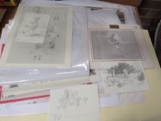 A FOLIO OF ASSORTED DRAWINGS, WATERCOLOURS, PRINTS ETC