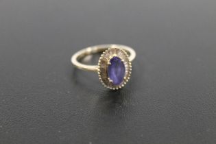 A HALLMARKED 9CT GOLD SAPPHIRE AND DIAMOND RING approx weight 2.3g