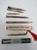 SIX VINTAGE SILVER PROPELLING PENCILS TO INLCUDE EXAMPLES BY LIFE-LONG, EVERSHARP ETC, ONE BOXED