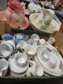 FOUR TRAYS OF ASSORTED CERAMICS TO INCLUDE JUG AND BOWL SETS