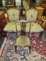 A PAIR OF ARMCHAIRS & A STICKBACK CHAIR (3)