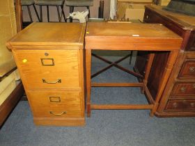 AN OAK CANTEEN BOX WITH A TWO DRAWER FILING CABINET (2)