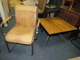 A MODERN TAN LEATHER ARMCHAIR & LOW TABLE (2)