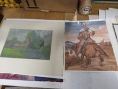 A FOLIO OF ASSORTED DRAWINGS, WATERCOLOURS, PRINTS ETC