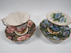 TWO ROYAL ALBERT FLORAL CUPS AND SAUCERS" ALBERTA ROSE" AND "MORNING GLORY"