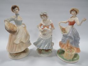 THREE ROYAL WORCESTER LIMITED EDITION FIGURINES CONSISTING OF THE SHEPHERDESS BAKERS WIFE WITH
