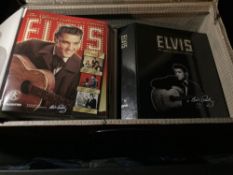 A VINTAGE SUITCASE CONTAINING FIVE HARDBACK FOLDERS FULL OF ELVIS THE OFFICIAL COLLECTORS EDITION MA