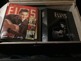 A VINTAGE SUITCASE CONTAINING FIVE HARDBACK FOLDERS FULL OF ELVIS THE OFFICIAL COLLECTORS EDITION MA