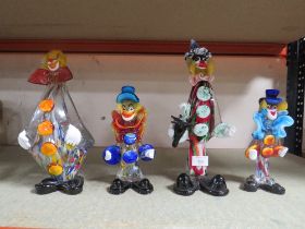 FOUR MURANO GLASS CLOWNS