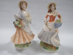 TWO ROYAL WORCESTER LIMITED EDITION FIGURINES GOOSE GIRL WITH CERTIFICATE AND MARKET DAY