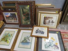 A COLLECTION OF ASSORTED PICTURES, PRINTS, INCLUDING SILK WORKS
