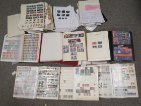 A STAMP COLLECTION TO INCLUDE SIX LARGE ALBUMS / STOCK BOOK, FOUR OF WHICH CONTAIN BRITISH STAMPS,