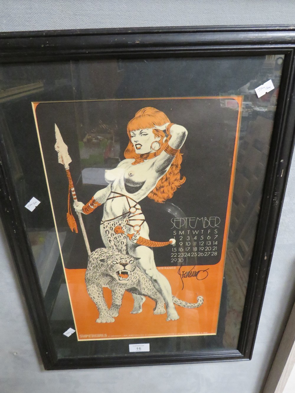 A FRAMED AND SIGNED JIM STERANKO SUPERGIRLS 1973 SEPTEMBER CALENDAR