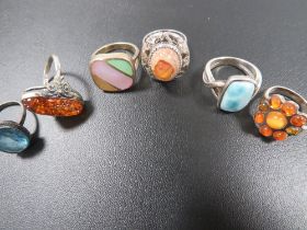 SIX ASSORTED SILVER DRESS RINGS