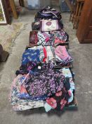 FIVE TRAYS OF LADIES CLOTHING TO INCLUDE THREE BOXES OF SCARFS WITH TWO BOXES OF LABELLED CLOTHING