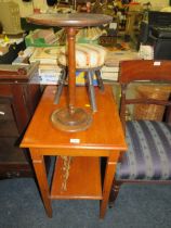 AN OAK OCCASIONAL TABLE, STOOL AND OAK STAND (3)