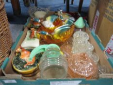 A QUANTITY OF VINTAGE GLASS WARE , BUTTER DISHES ETC