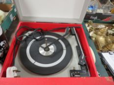 A VINTAGE FIDELITY PORTABLE RECORD PLAYER AND RECORDS