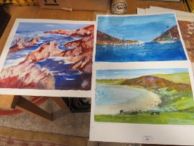 ALAN SMEDLEY - THREE ORIGINAL UNFRAMED PAINTINGS DEPICTING COASTAL SCENES