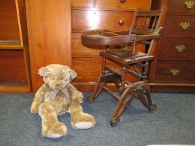 AN EDWARDIAN METAMORPHIC CHILDS HIGH CHAIR AND TEDDY!