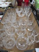 A TRAY OF ASSORTED DRINKING GLASSES