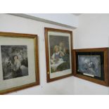 THREE ANTIQUE MAPLE FRAMED PRINTS TO INCLUDE DUCK SHOOTING (FOYER)