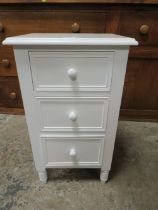 A MODERN PAINTED BEDSIDE CHEST WITH TWO CHAIRS