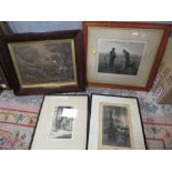 A 19TH CENTURY ROSEWOOD FRAMED ENGRAVING TOGETHER WITH THREE FURTHER PRINTS (4)