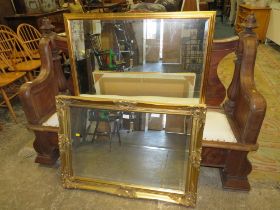 TWO MODERN GILT FRAMED RECTANGULAR MIRRORS