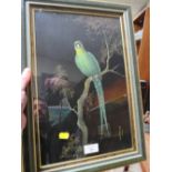 AN OIL PAINTING ON SILK SIGNED F. RIDGWAY 40 X 25 CM