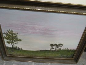 A LARGE FRAMED OIL ON CANVAS LANDSCAPE TOGETHER WITH A LARGE WATERCOLOUR