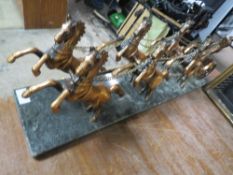 LARGE ROMAN STYLE COPPER CHARIOT ON MARBLE BASE