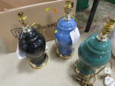 SET OF 3 COLOURED GLASS LAMPS