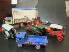 A SMALL TRAY OF VINTAGE MINIATURE VEHICLES ETC., MAINLY DIECAST