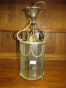A VINTAGE HALL HANGING LANTERN WITH GLASS PANELS - H 49 cm