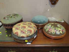 FOUR ANTIQUE SMALL FOOTSTOOLS TO INCLUDE INLAID EXAMPLES