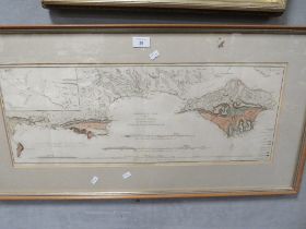 AN 1815 GEOLOGICAL MAP OF THE ISLE OF WIGHT, PUBLISHED BY PAYNE & FOSS, FRAMED AND GLAZED, 85 X 44