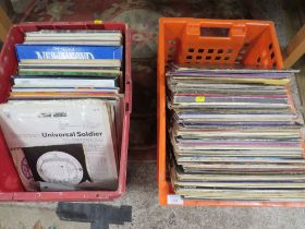 TWO TRAYS OF LP RECORDS TO INCLUDE CREAM. PAUL SIMON, MARILLION ETC