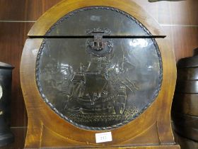 A DECORATIVE TWIN HANDLED STORAGE BOX WITH SAILING SHIP DESIGN