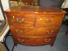 AN ANTIQUE MAHOGANY BOW FRONTED FOUR DRAWER CHEST - W 88 cm