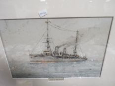 A FRAMED WATERCOLOUR PAINTING OF H M S ECLIPSE