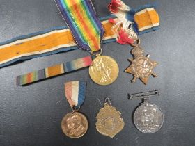 SOUTH STAFFORD REGIMENT - A TRIO OF THREE WORLD WAR I MEDALS AWARDED TO 16613 PTE G . HOLLOWOOD