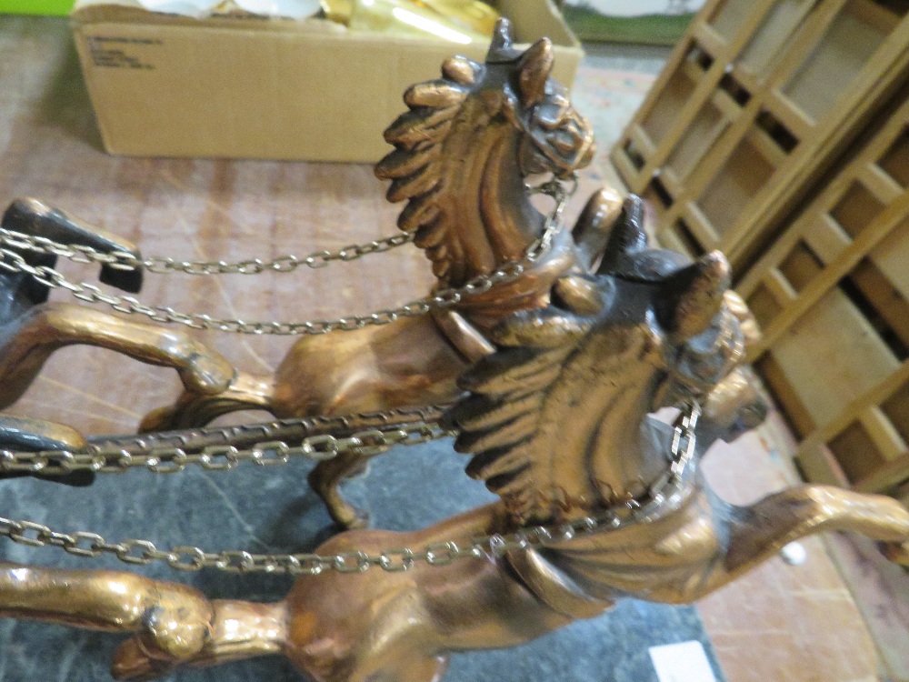 LARGE ROMAN STYLE COPPER CHARIOT ON MARBLE BASE - Image 3 of 3